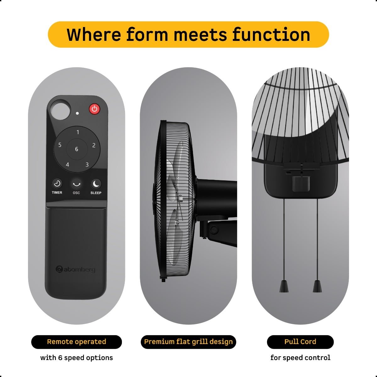 Metallion 18 Metal Wall Fan 450(18) Black Atomberg - Image 2