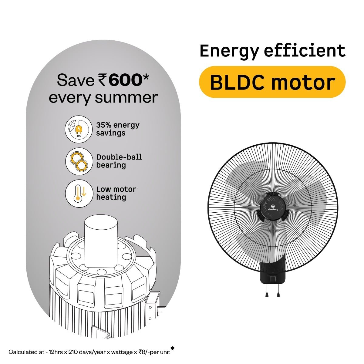 Metallion 18 Metal Wall Fan 450(18) Black Atomberg - Image 3