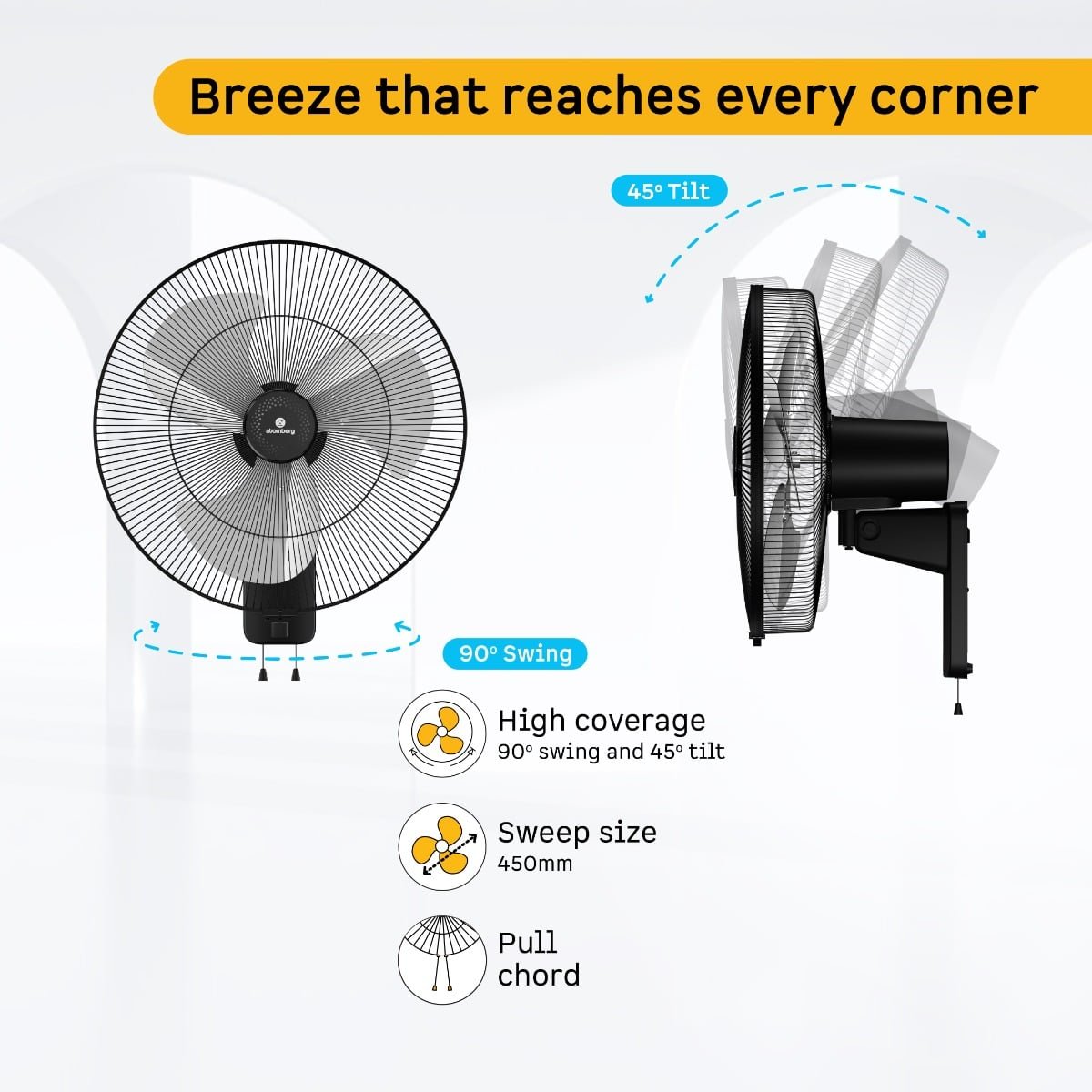 Metallion 18 Metal Wall Fan 450(18) Black Atomberg - Image 5